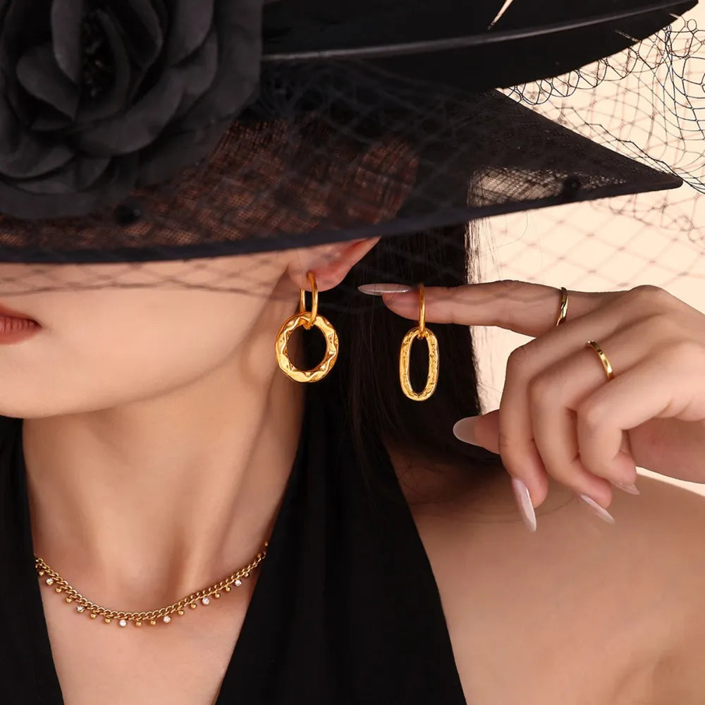 18K Gold-Plated Titanium Steel Annulus Earrings - alternate earring view