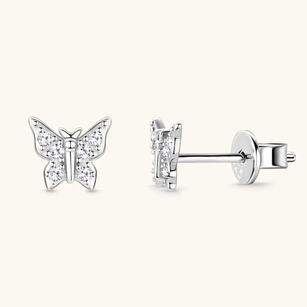 Moissanite Sterling Silver Butterfly Stud Earrings - alternate earring view