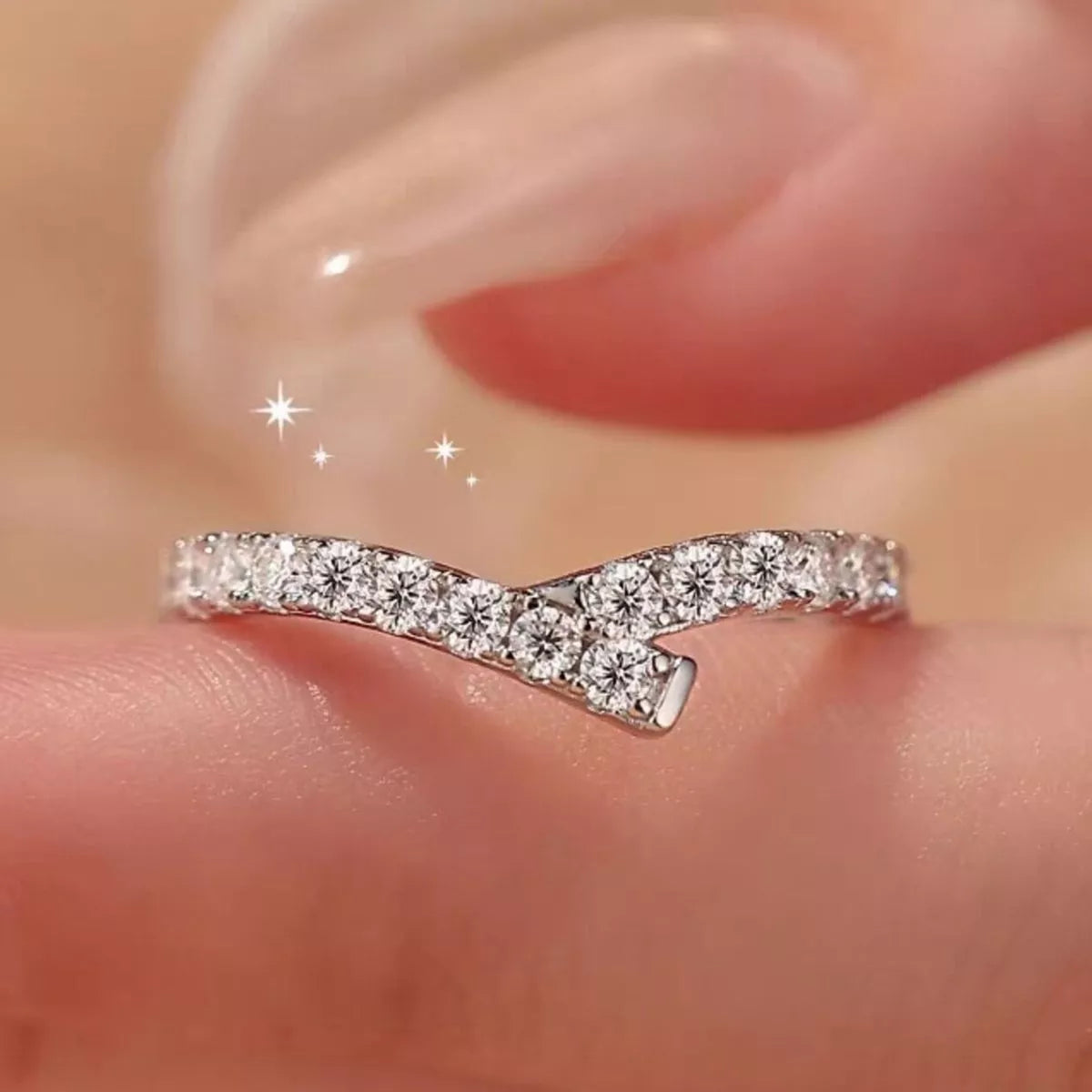 Sterling Silver Moissanite Geometric Ring - alternate ring view
