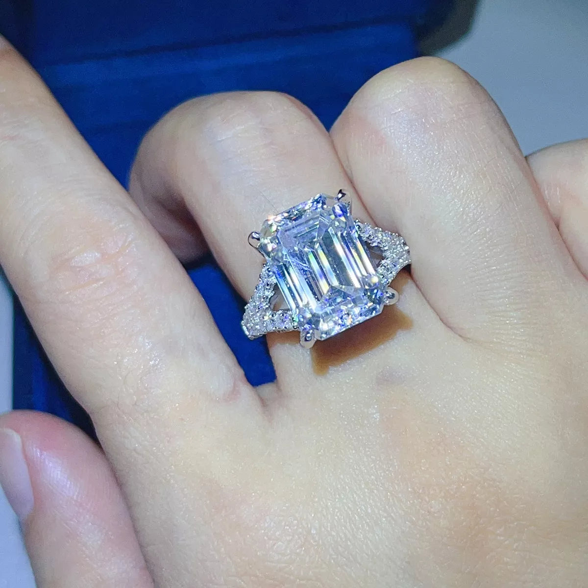10 Carat Sterling Silver Moissanite Ring in Silver - women's ring
