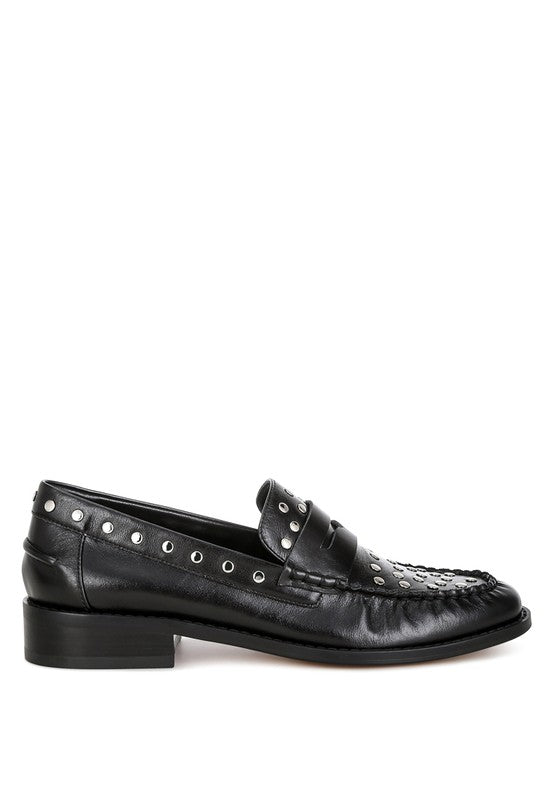 Studs Embellished Leather Loafers