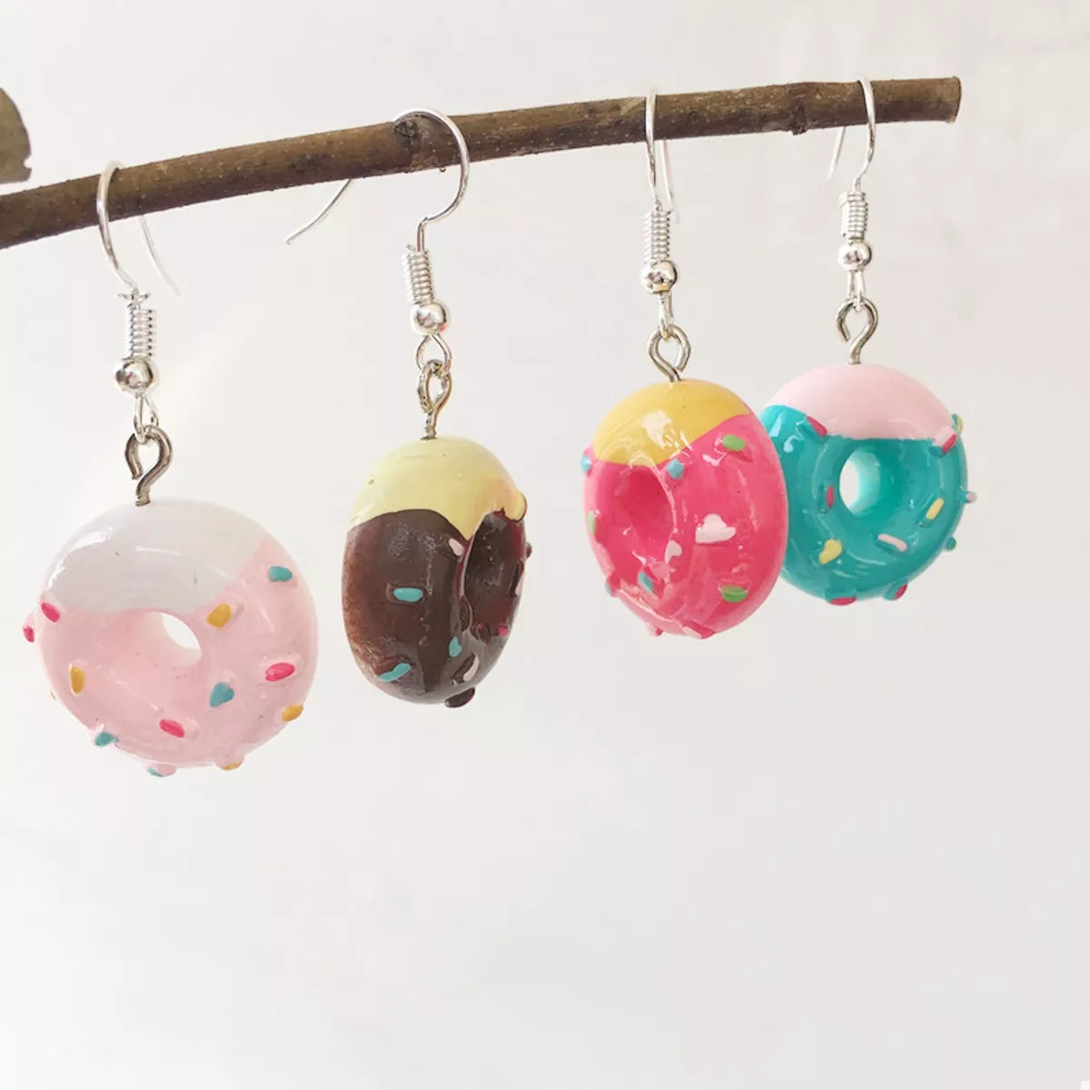 Donut Dangle Earrings in Pink - women's dangle earrings