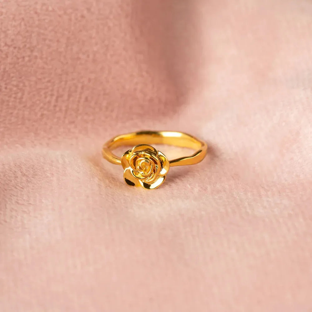 Rose Shape 18K Gold-Plated Ring in Gold - women's ring