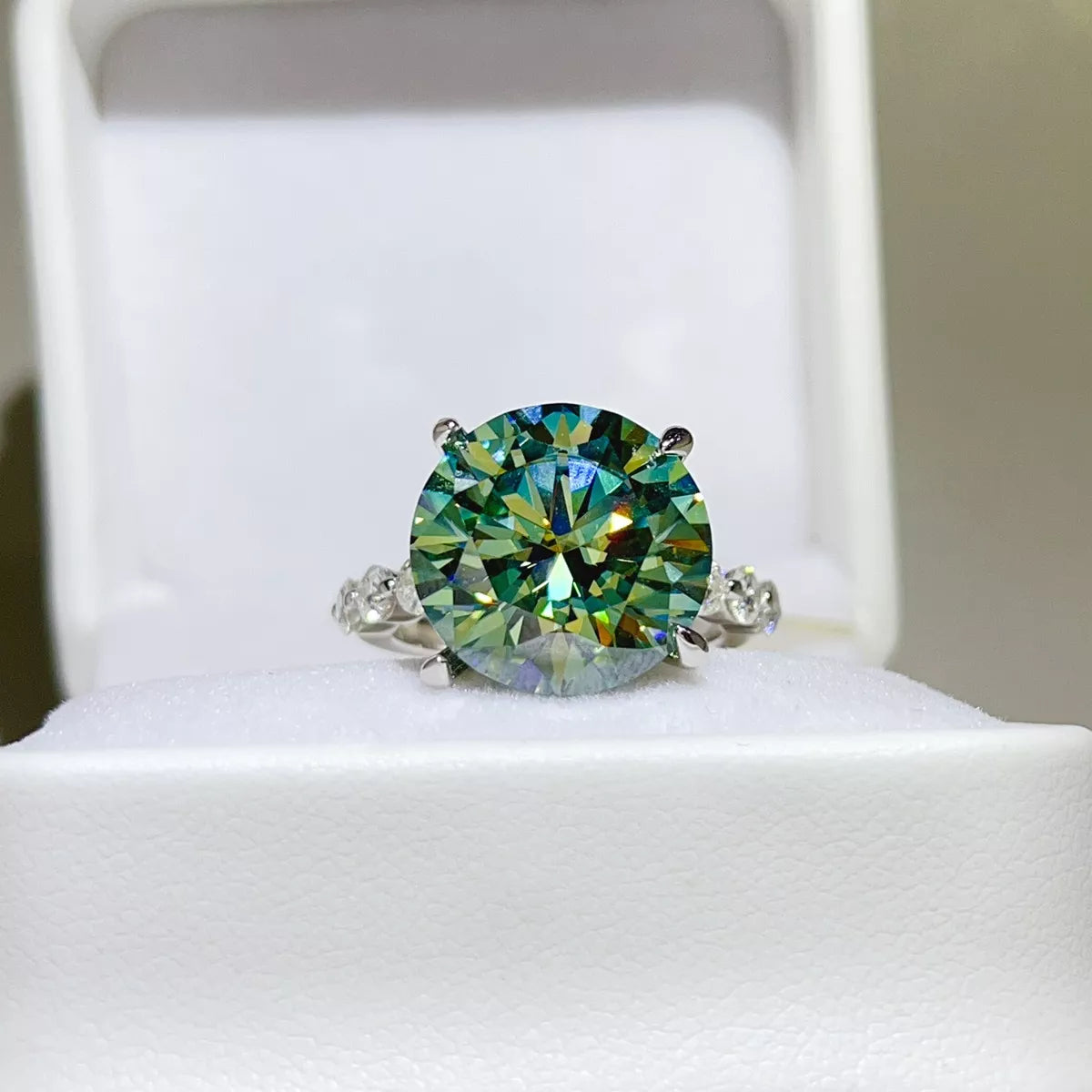 10 Carat Sterling Silver Moissanite Ring in Matcha Green - women's ring