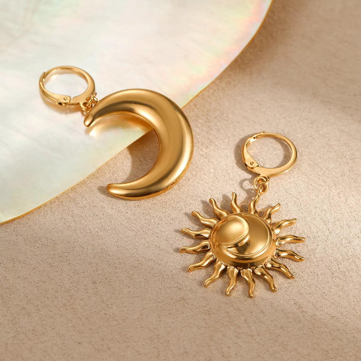 18K Gold-Plated Asymmetrical Sun & Moon Earrings - alternate earring view