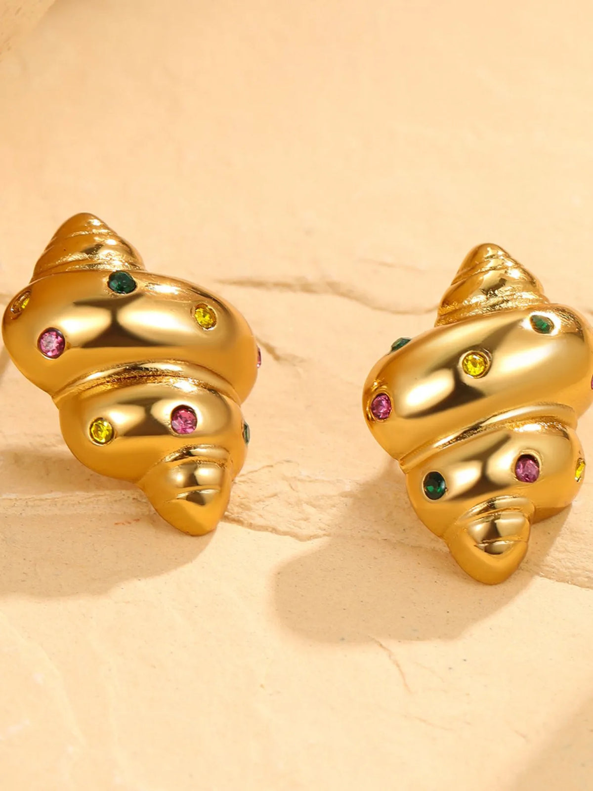 18K Gold-Plated Inlaid Zircon Spiral Earrings - alternate earring view