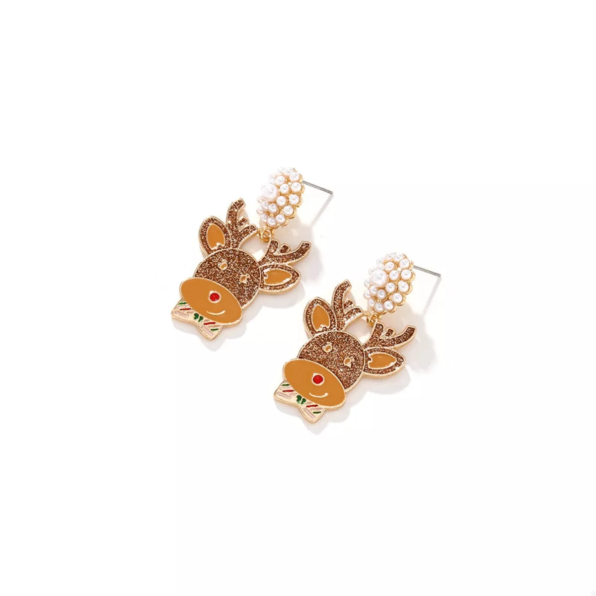 Reindeer Drop Earrings with Pearl Accents - alternate earring view