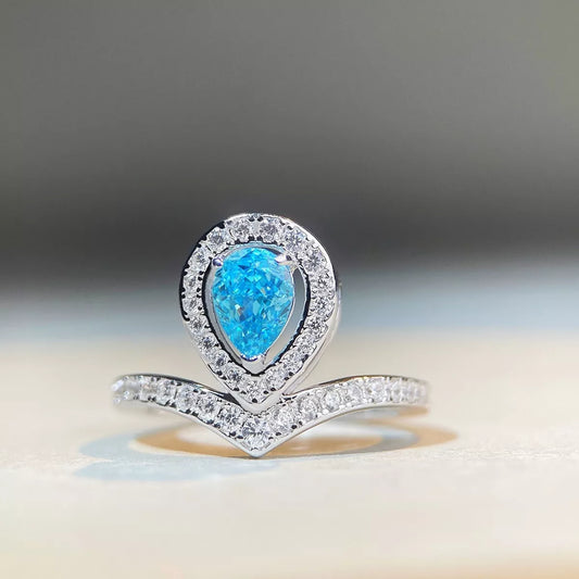 Sterling Silver Zircon Teardrop Ring in Mint Blue - women's ring