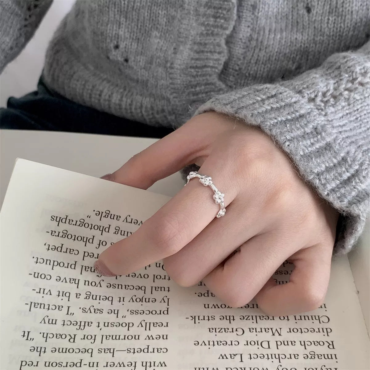Sterling Silver Flower Ring - alternate ring view