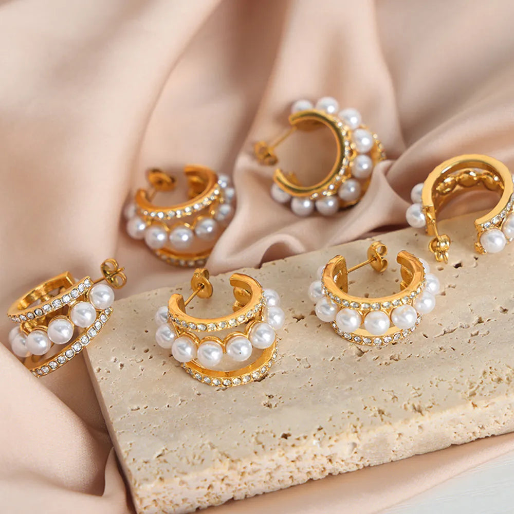 Pearl Titanium Steel C-Hoop Earrings - alternate earring view