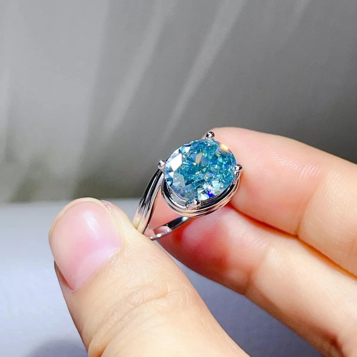 5 Carat Sterling Silver Moissanite Ring in Pastel Blue - women's ring