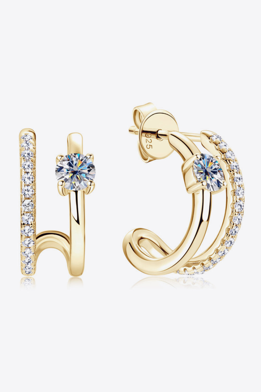 Moissanite Sterling Silver C-Hoop Earrings - alternate earring view