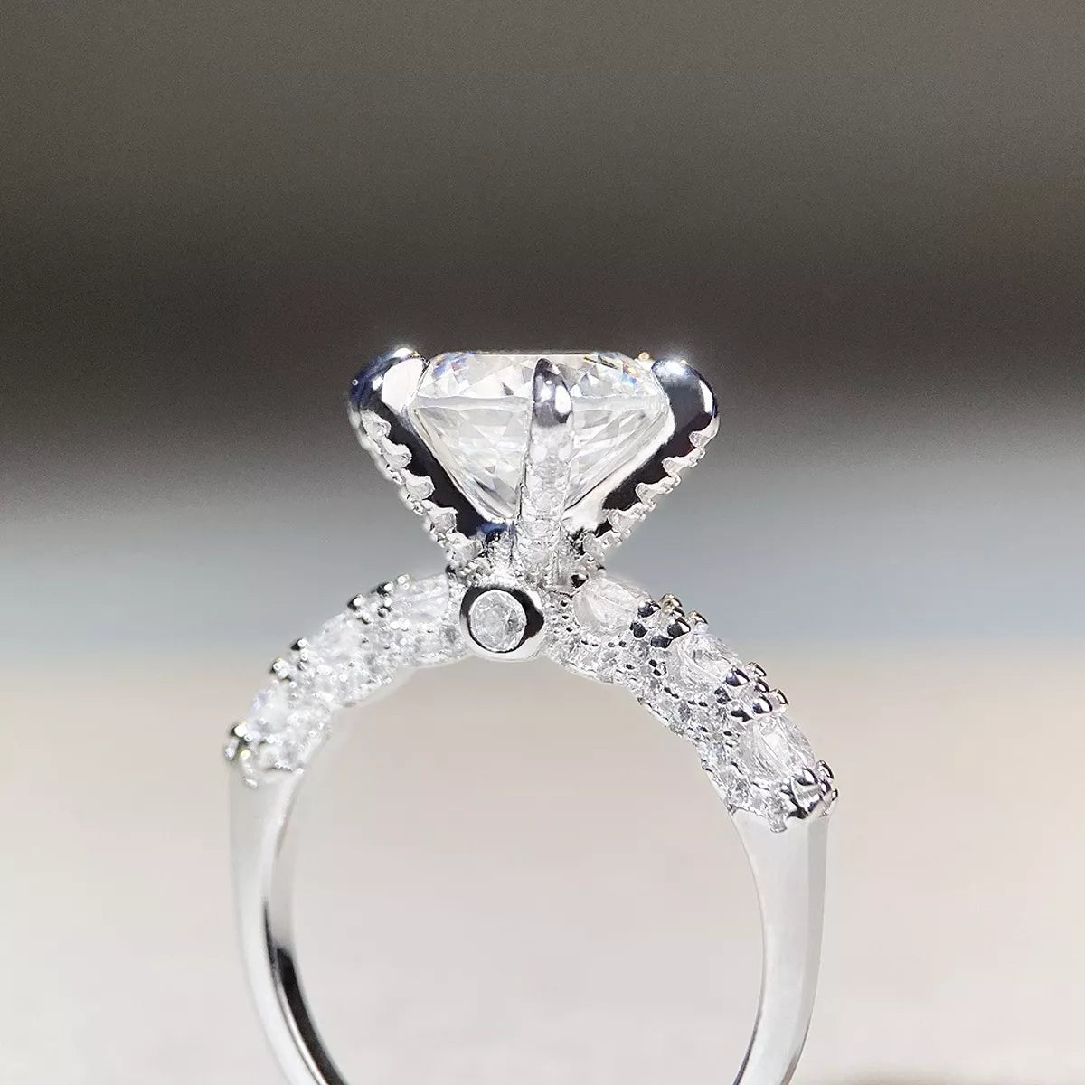 3 Carat Sterling Silver Moissanite Geometric Ring in Silver - women's ring