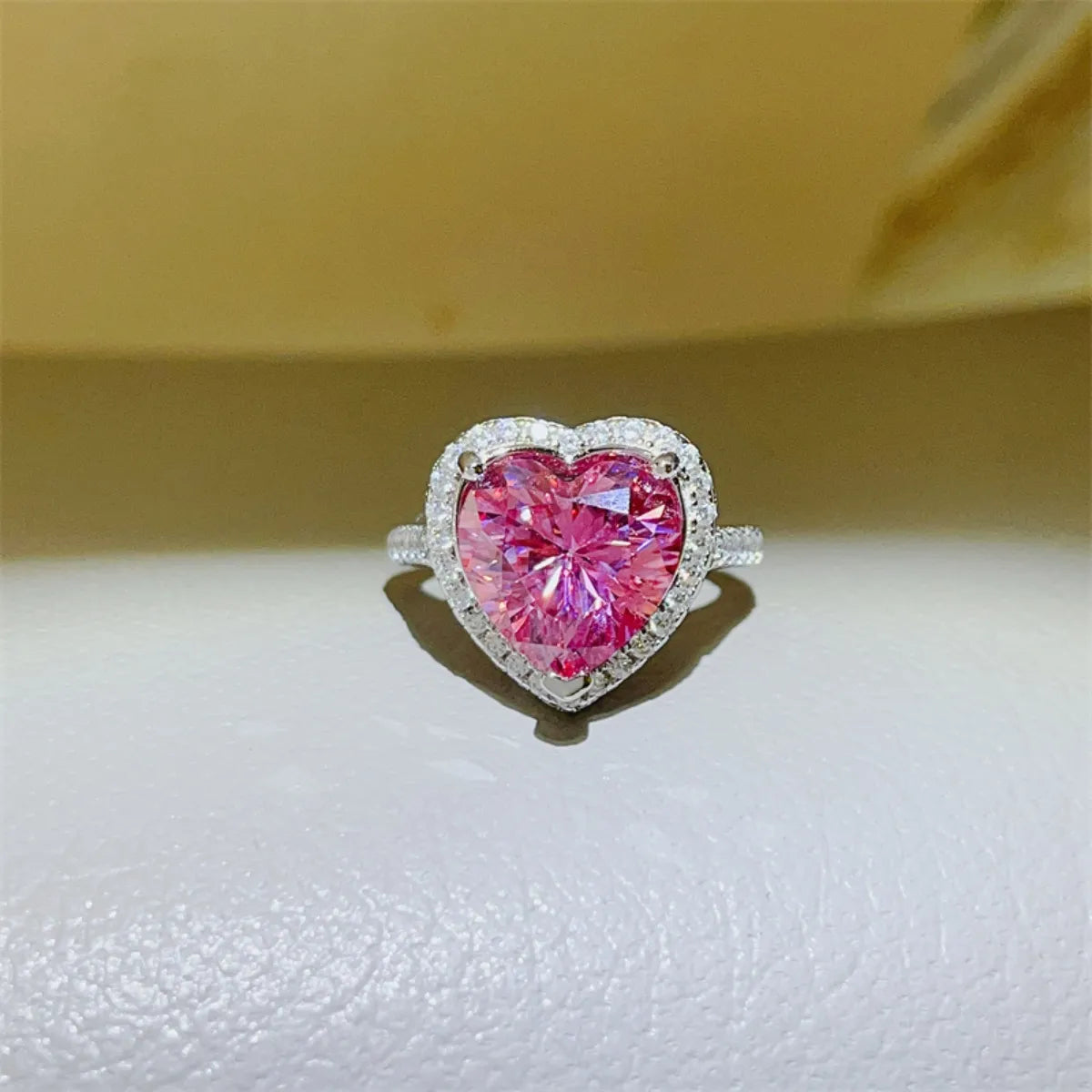 5 Carat Moissanite Sterling Silver Heart Ring in Fuchsia Pink - women's ring