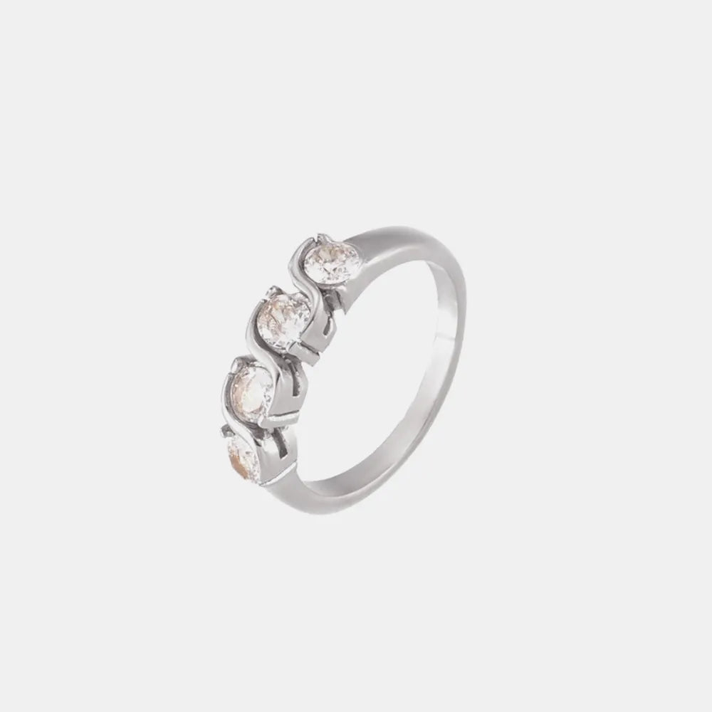 Stainless Steel Inlaid Zircon Ring in Silver - women's ring
