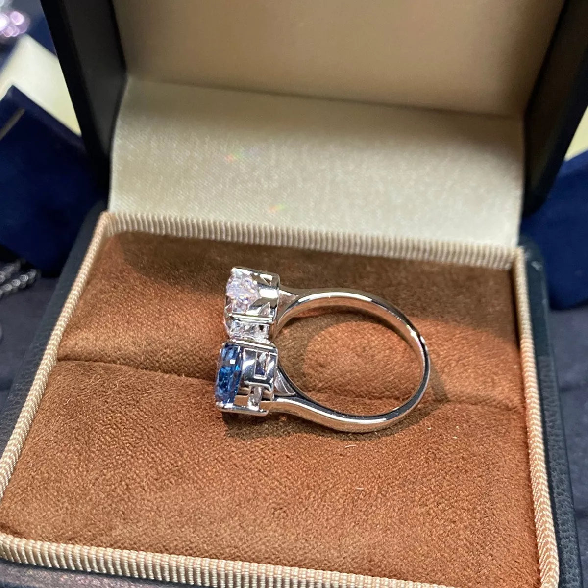 Heart and Teardrop Shaped Dual-Stone Open Ring - alternate ring view