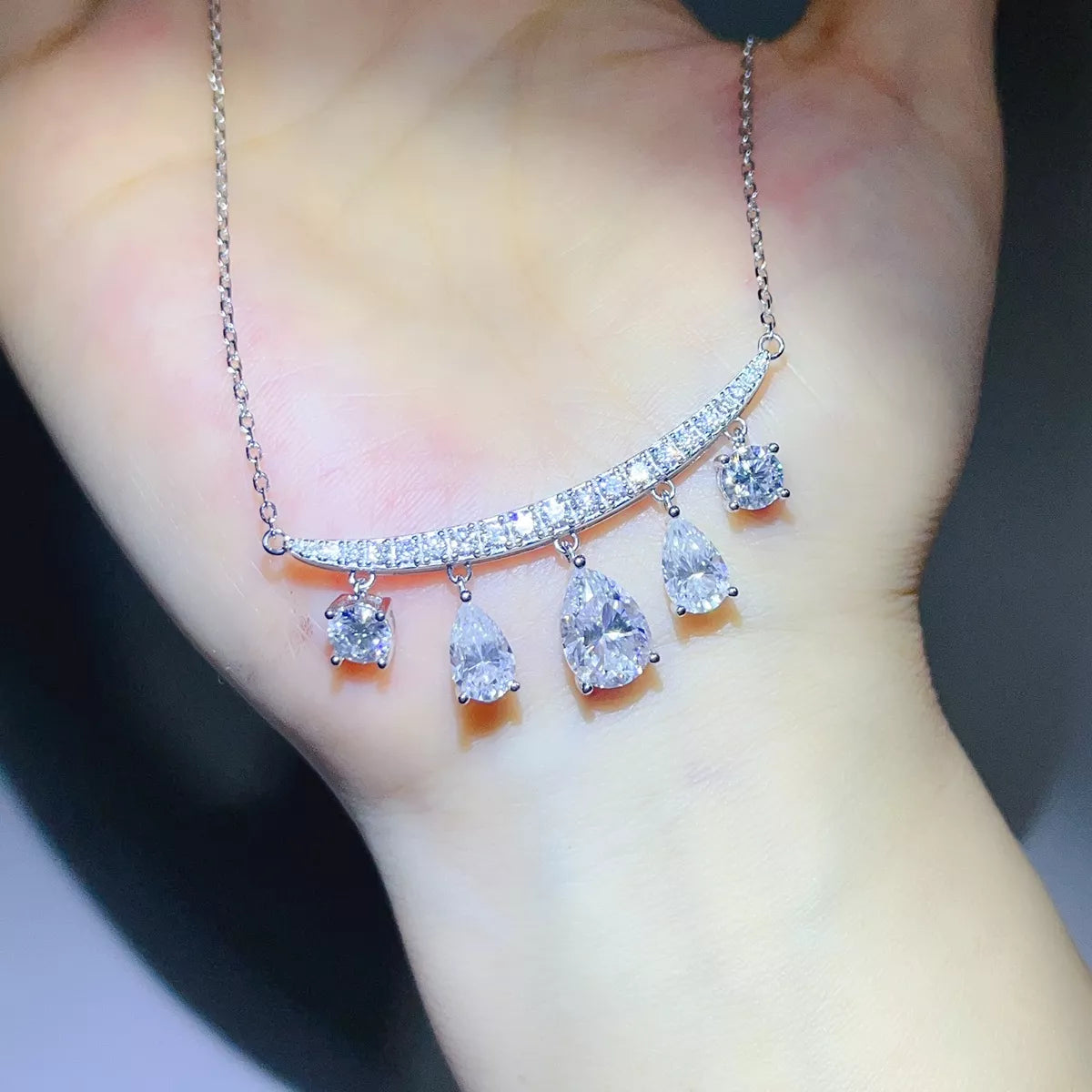 6 Carat Sterling Silver Moissanite Teardrop Necklace - alternate necklace view