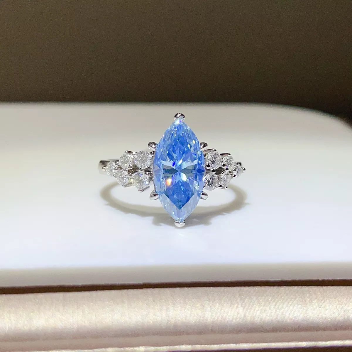 3 Carat Sterling Silver Moissanite Ring in Blue - women's ring