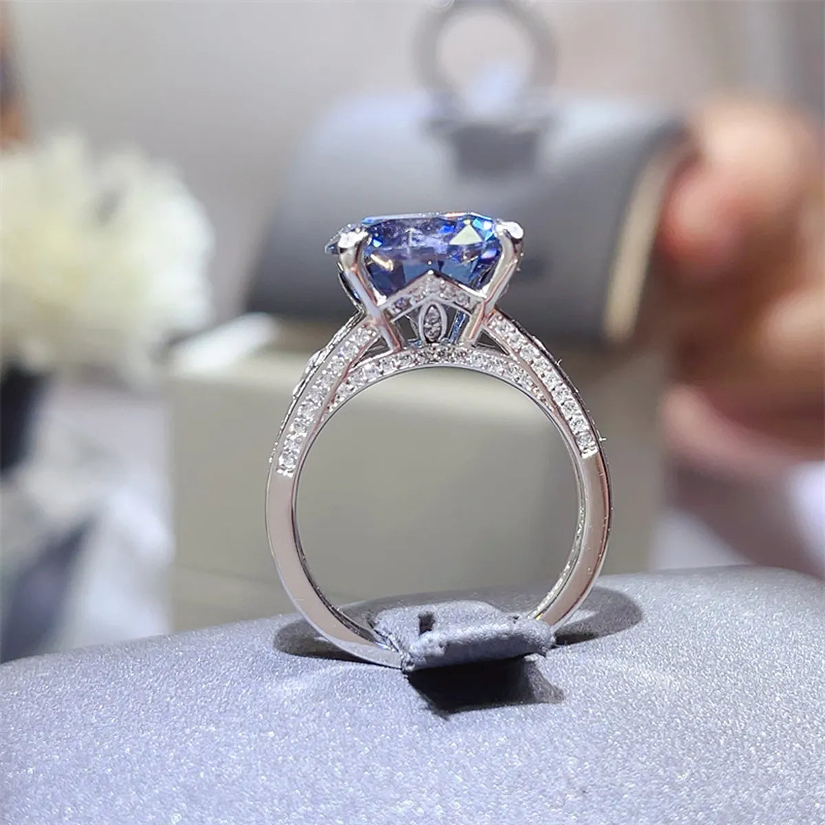 5 Carat Moissanite Sterling Silver Ring in Blue - women's ring