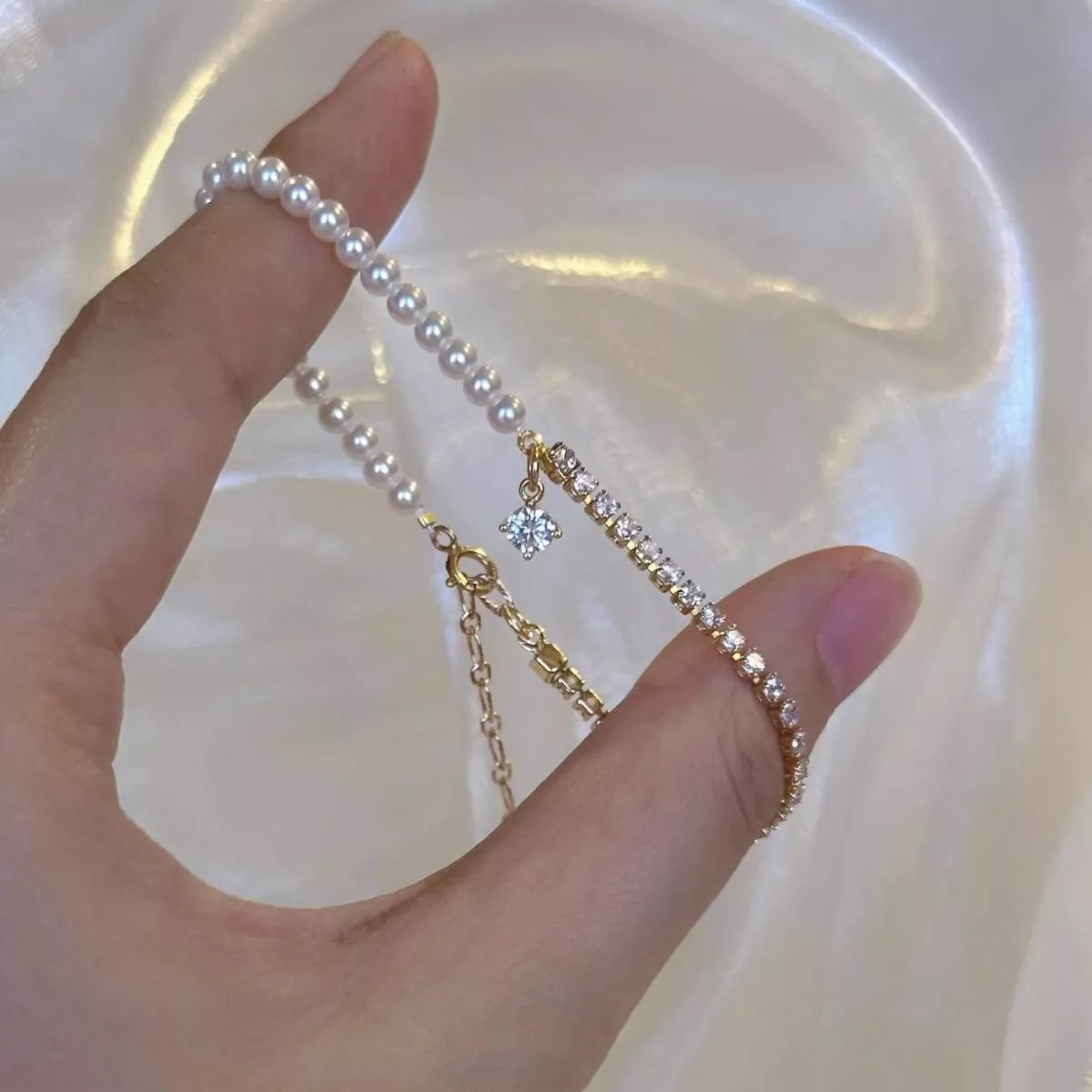 Pearl & Zircon Accent Bracelet - alternate jewelry view