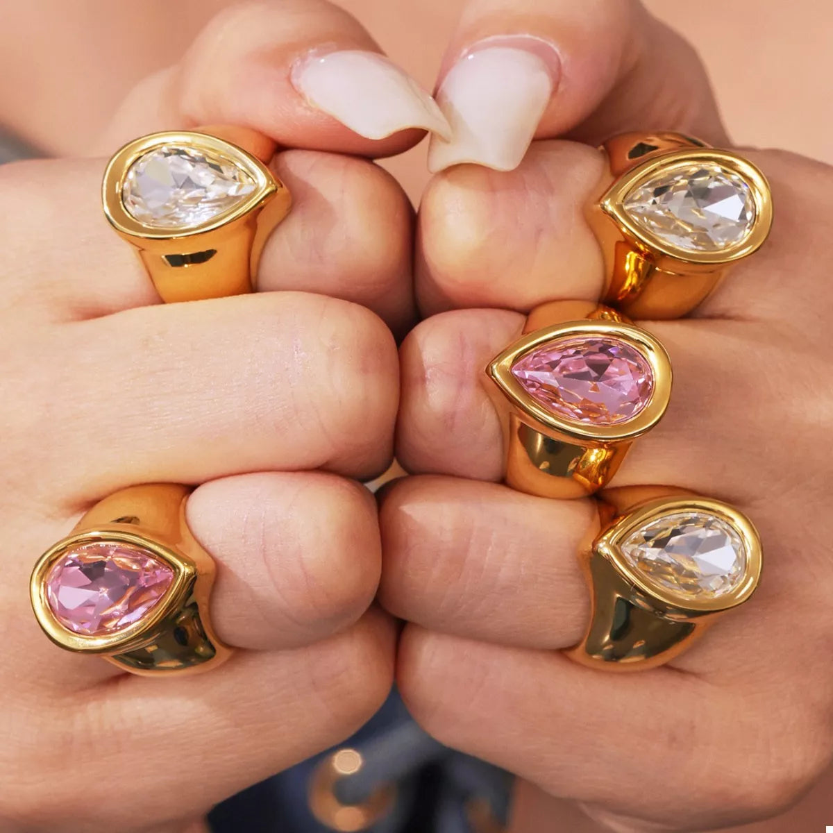 18K Gold-Plated Teardrop Zircon Ring in Blush Pink - women's ring