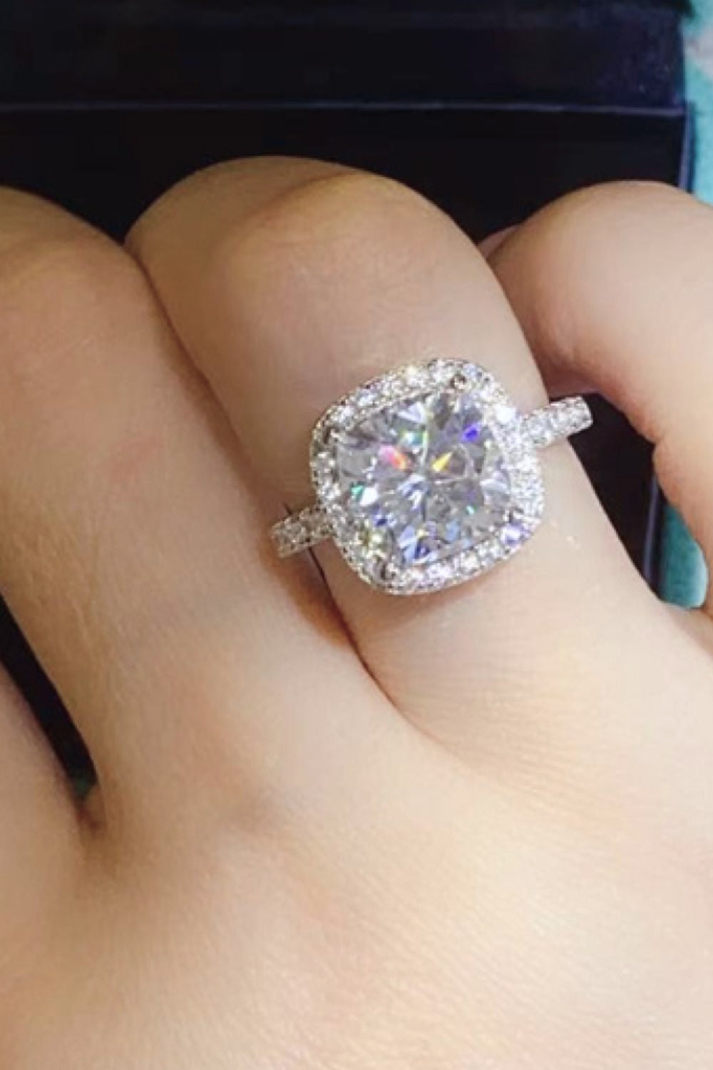 3 Carat Moissanite Sterling Silver Square Ring in White - women's ring