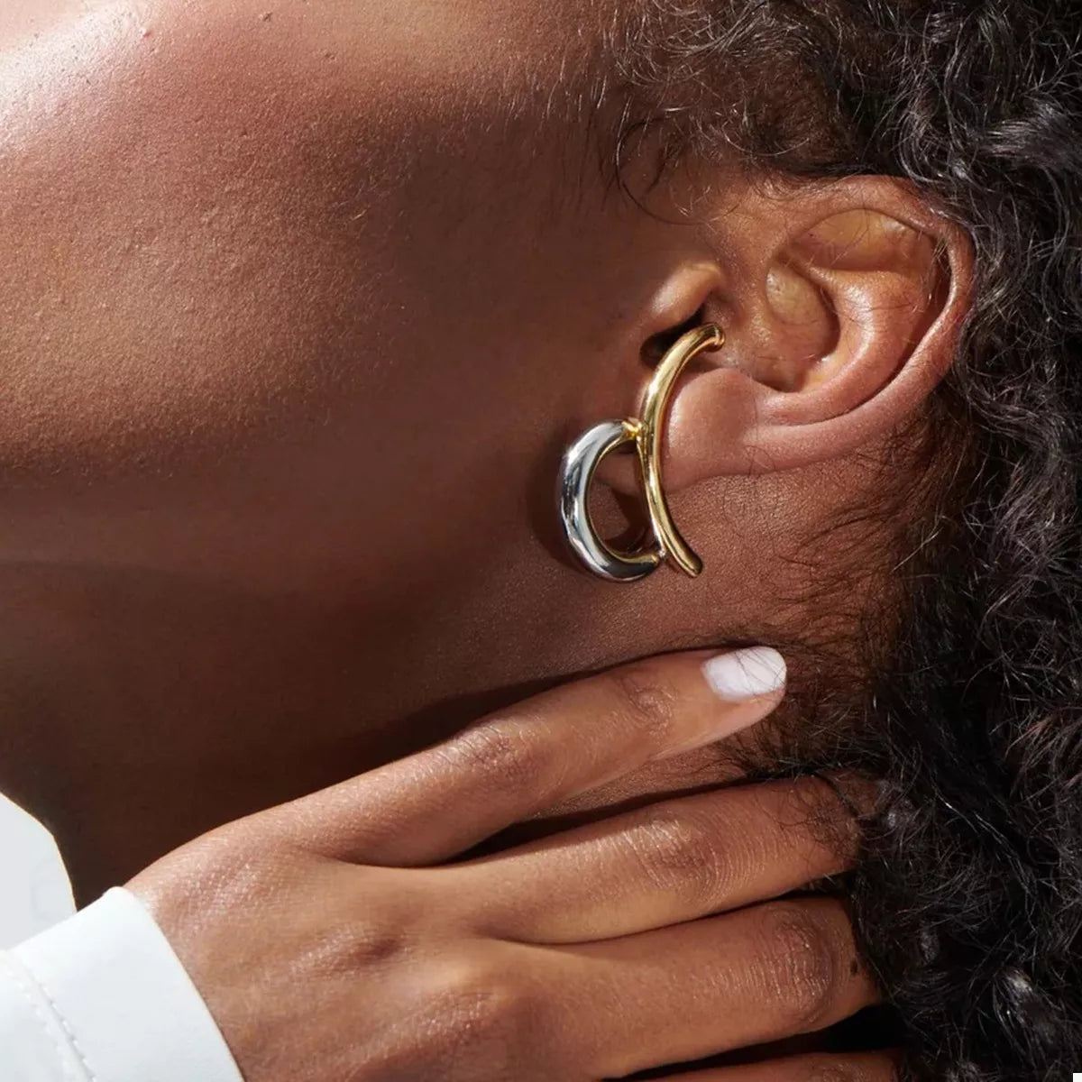 Two-Tone Modern C-Hoop Earrings - alternate earring view
