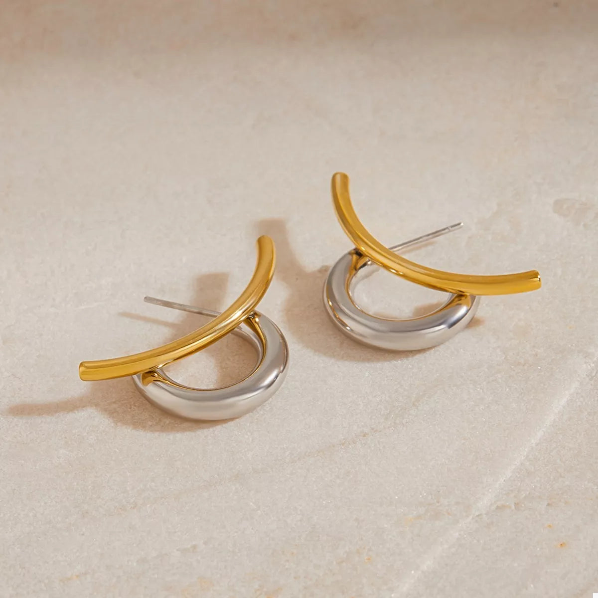 Two-Tone Modern C-Hoop Earrings - alternate earring view