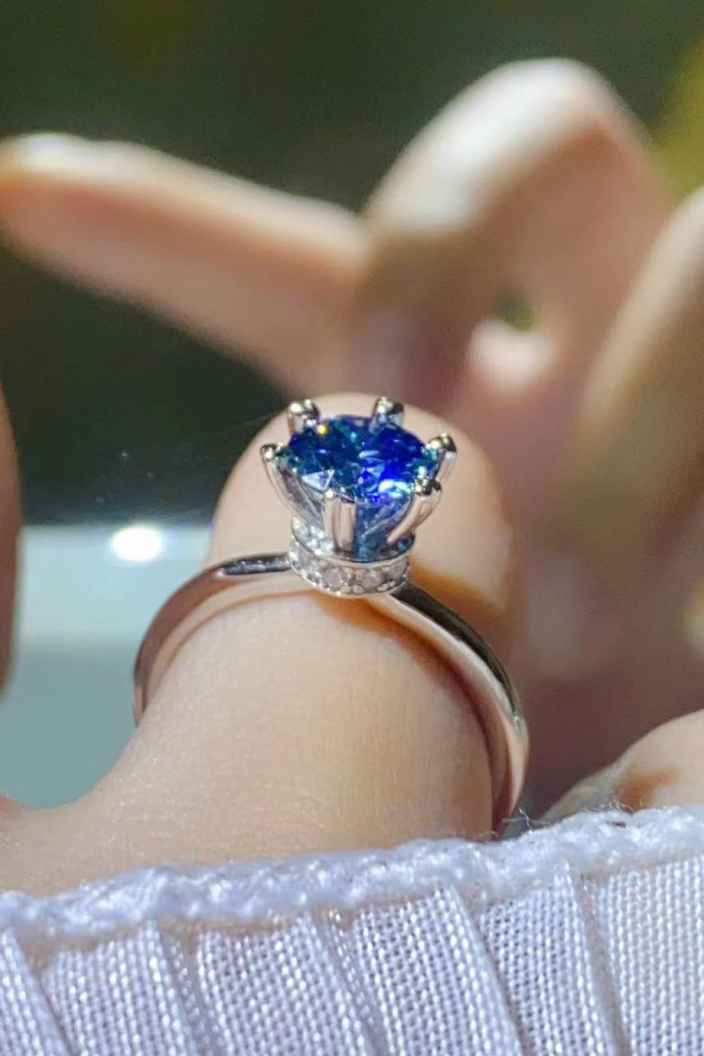 1 Carat Moissanite 6-Prong Solitaire Ring in Blue - women's solitaire ring
