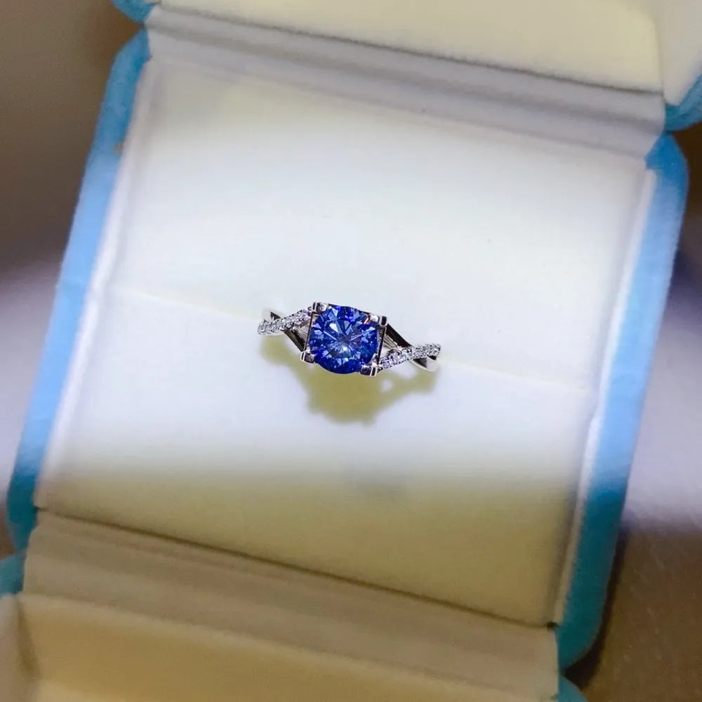 1 Carat Moissanite Crisscross Sterling Silver Ring - alternate ring view