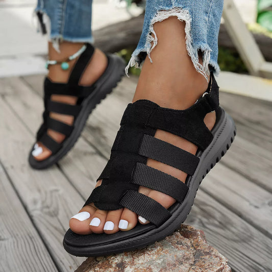 Casual Open-Toe Sandals in Black - women's flat sandals
