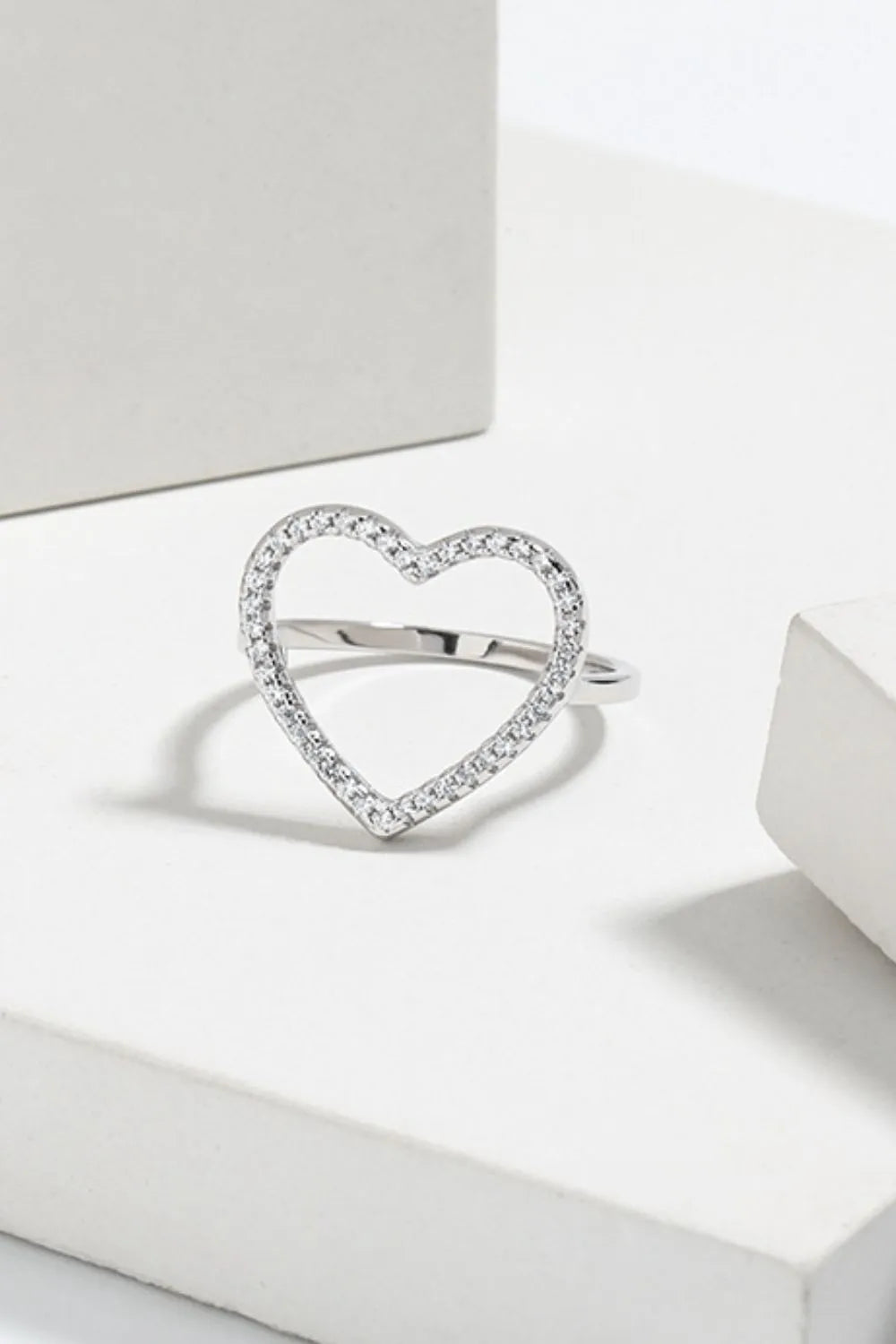 Sterling Silver Inlaid Zircon Heart Ring in Silver - women's ring
