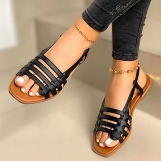Open-Toe Flats Sandals in Black - women's flat sandals