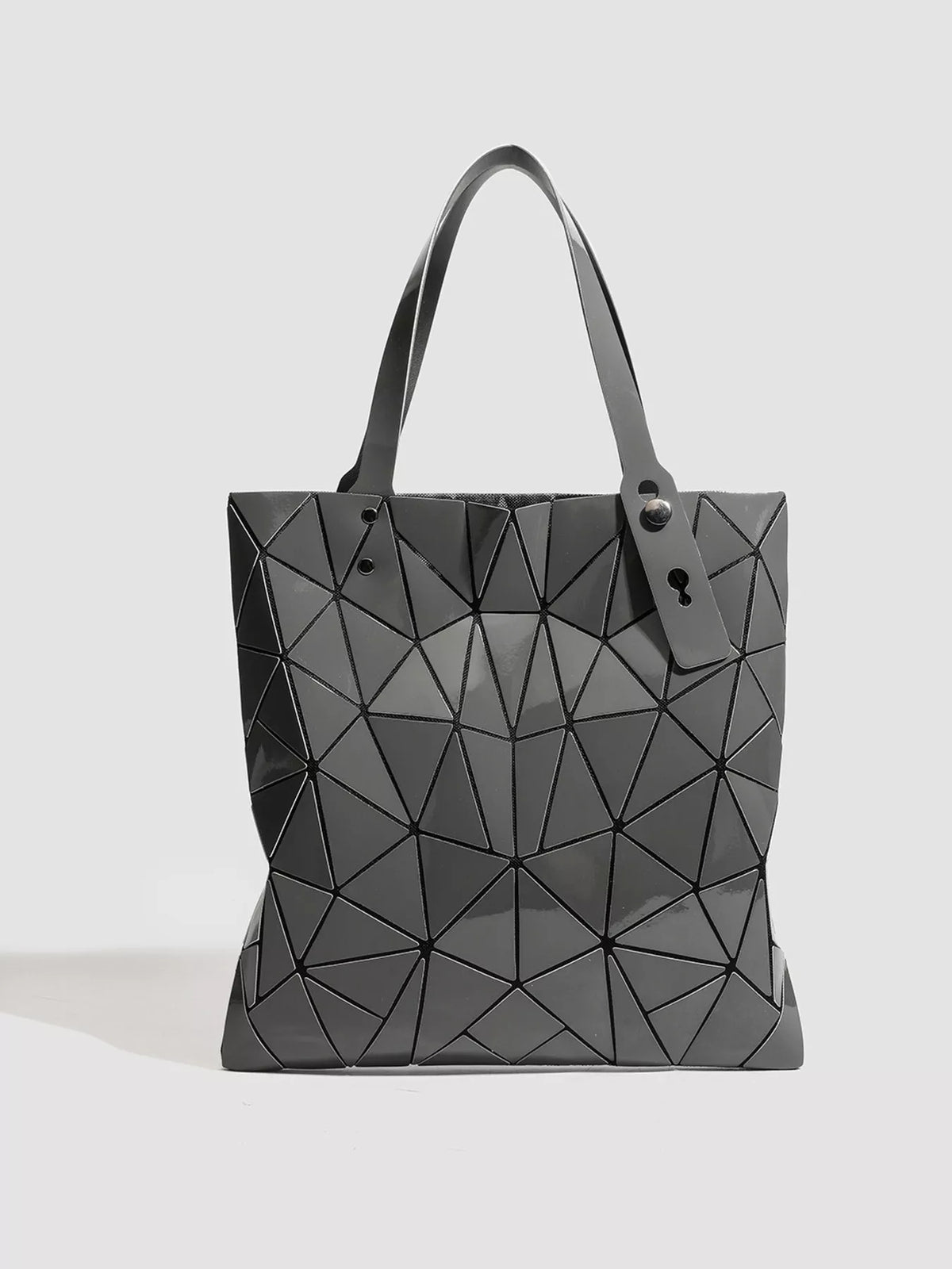 Geometric Glossy Paneled Handbag in Milk Tea Color - women's tote handbag