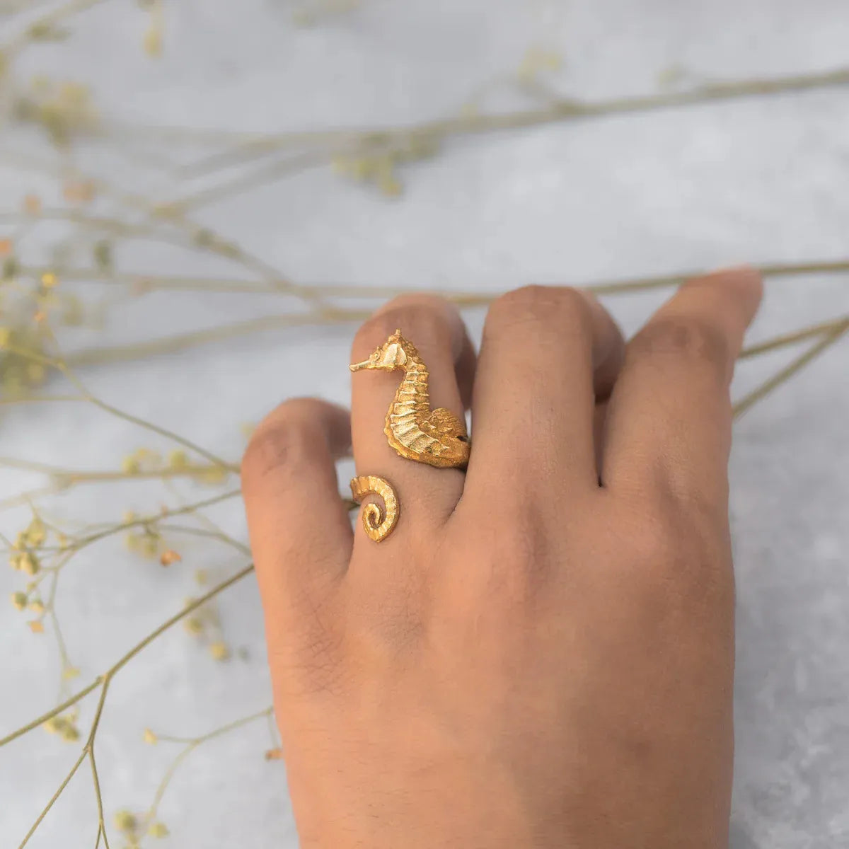 18K Gold-Plated Seahorse Wrap Adjustable Ring in Gold - women's ring