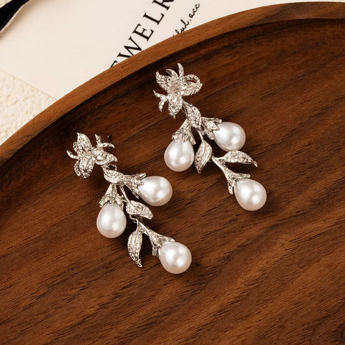 Flower Synthetic Pearl Branch Earrings - alternate earring view