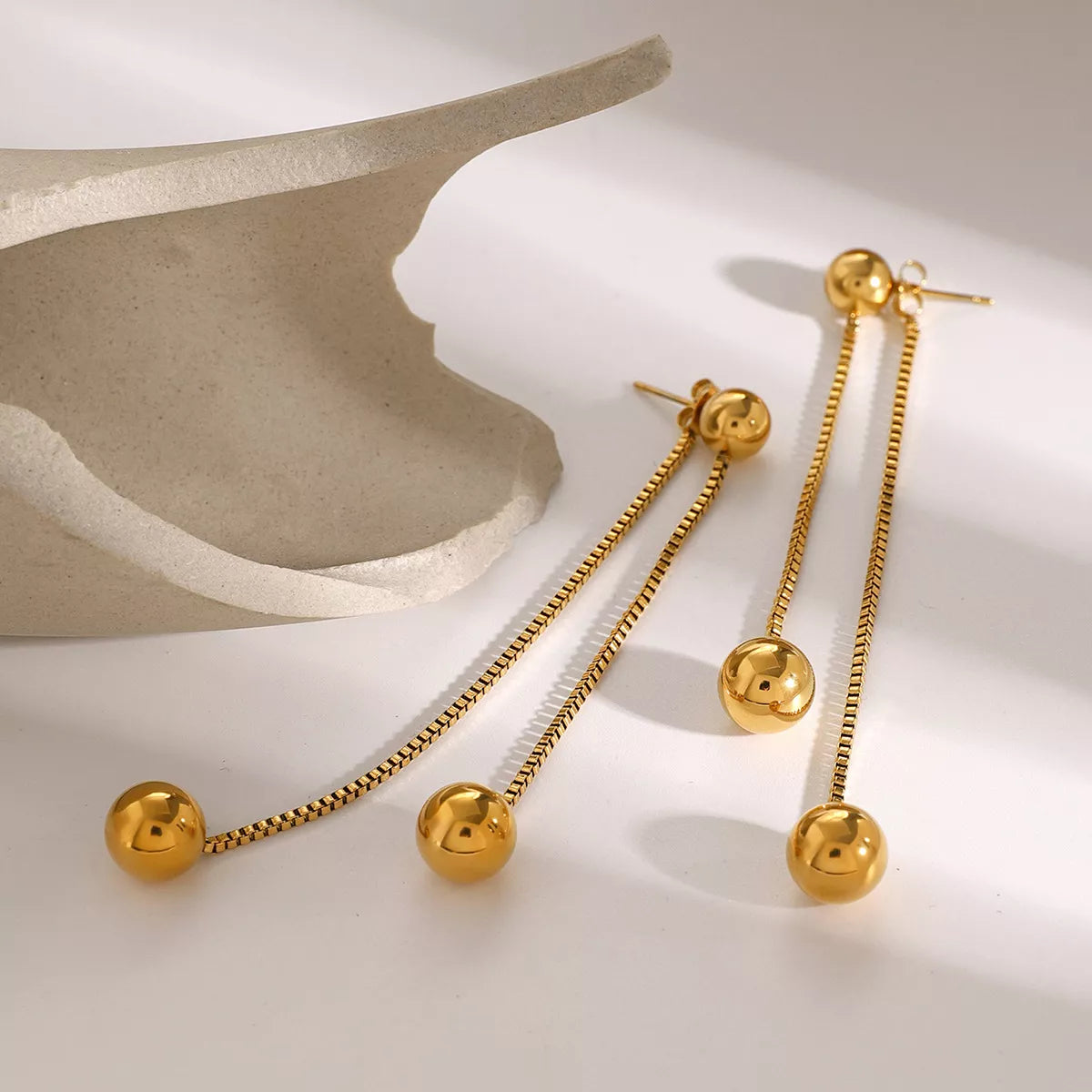 18K Gold-Plated Ball Drop Earrings in Gold - women's drop earrings