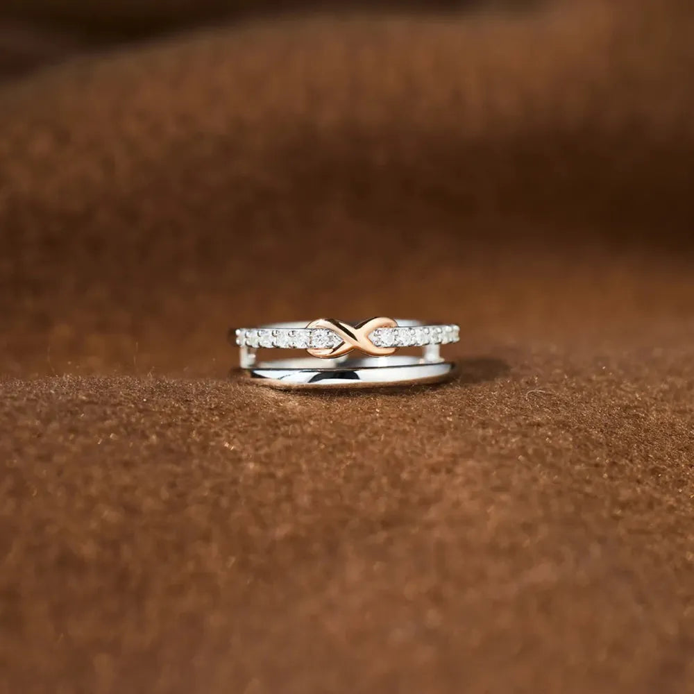 Double-Layered Zircon Sterling Silver Ring in Silver - women's ring