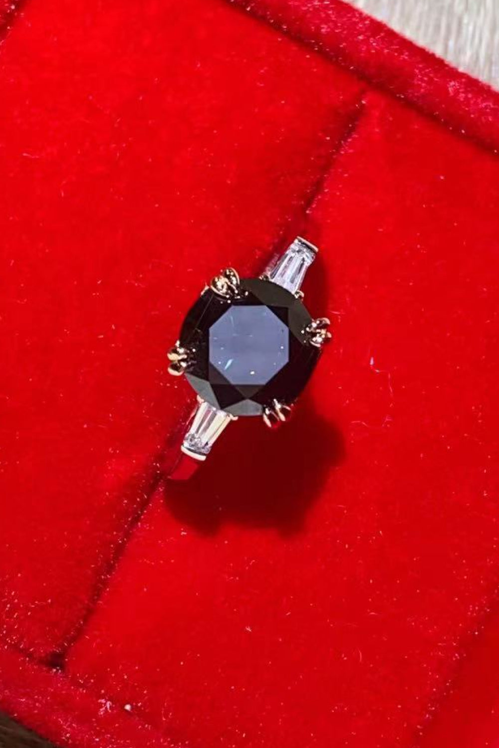 2 Carat Black Moissanite Platinum-Plated Ring in Black - women's ring