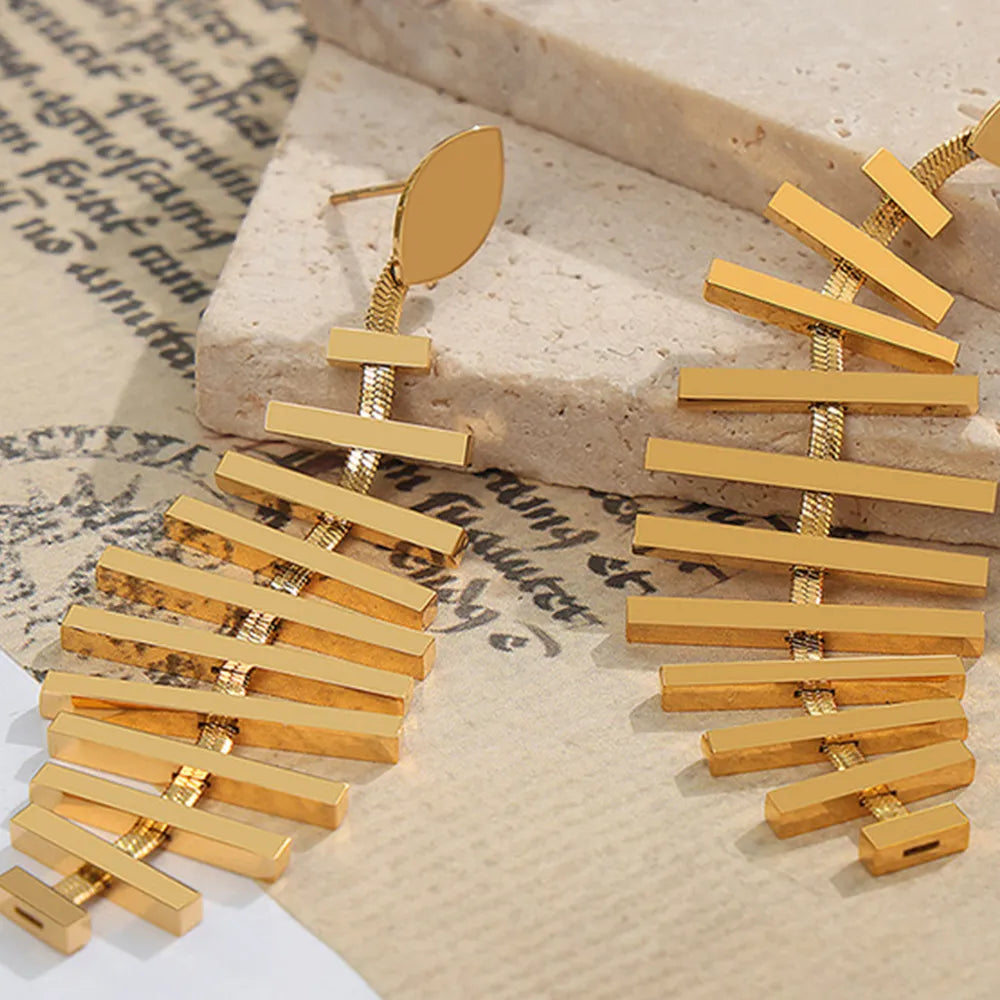 Titanium Steel Fishbone Shape Earrings - alternate earring view