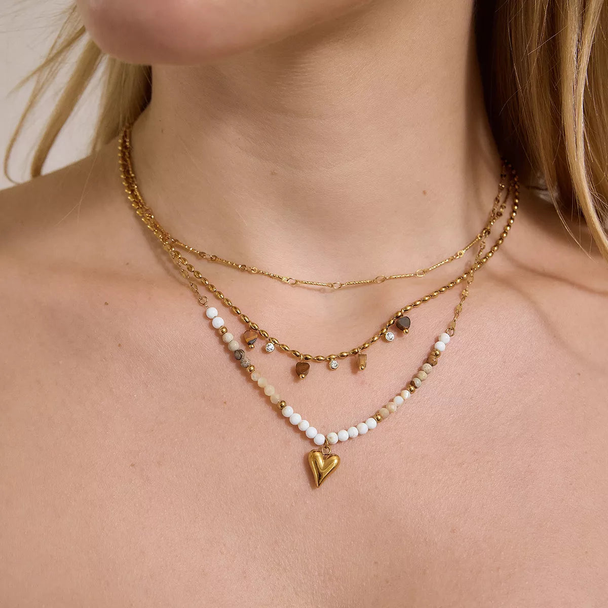 18K Gold-Plated Heart Bead Necklace - alternate necklace view