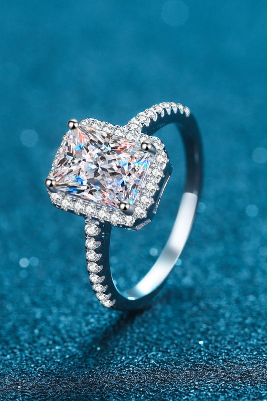 2 Carat Moissanite Sterling Silver Halo Ring in Silver - women's halo ring