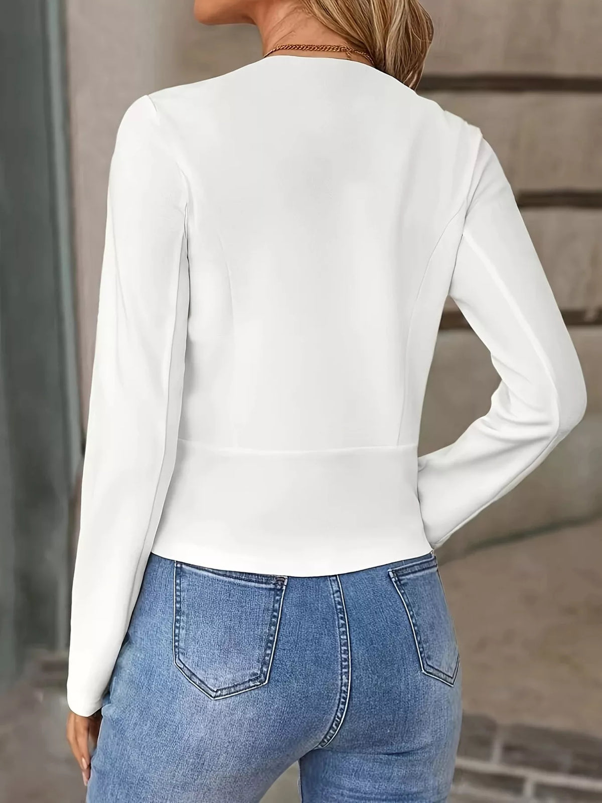 Minimalist Open-Front Cropped Blazer in White - Blossom's