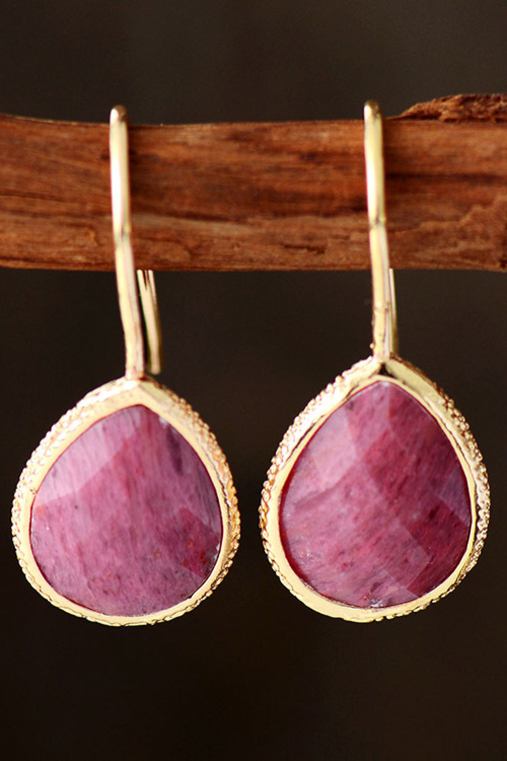 Handmade Natural Stone Teardrop Earrings - alternate earring view
