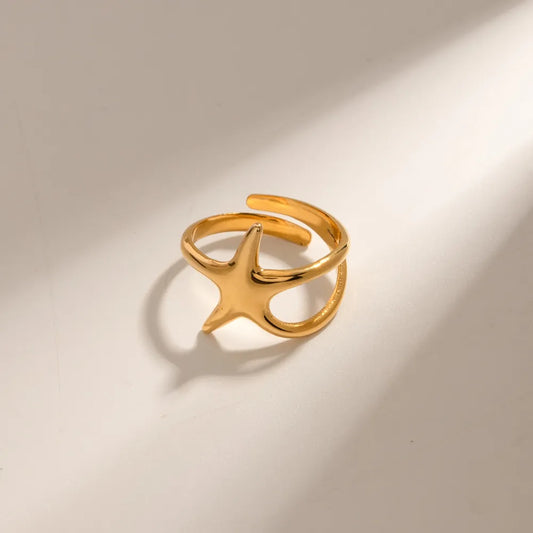 Gold-Plated Stainless Steel Star Ring in Gold - women's ring