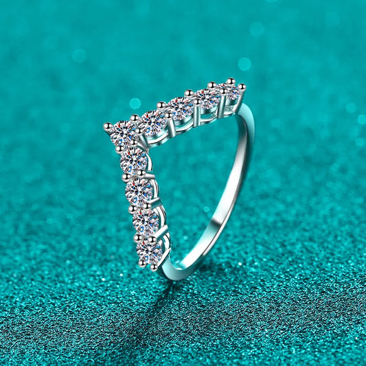 Sterling Silver Moissanite V Shape Ring in Silver - women's ring