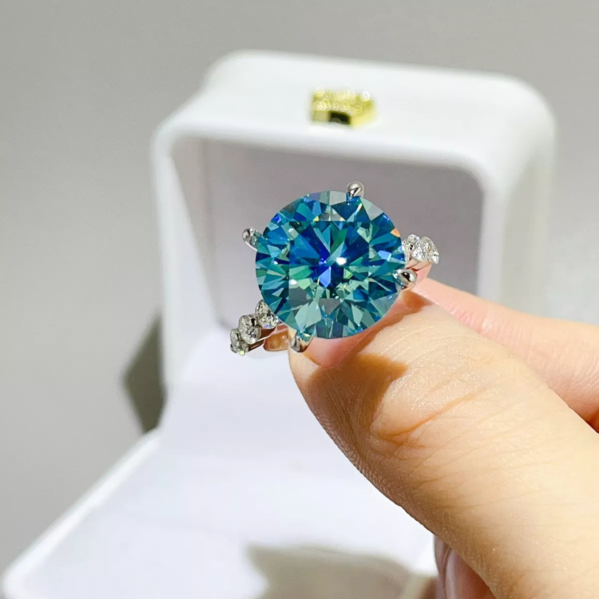 10 Carat Sterling Silver Moissanite Ring in Pastel Blue - women's ring