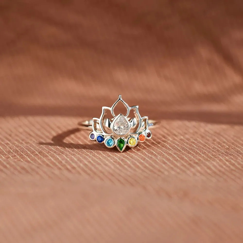 Sterling Silver Inlaid Zircon Lotus Shape Ring - alternate ring view