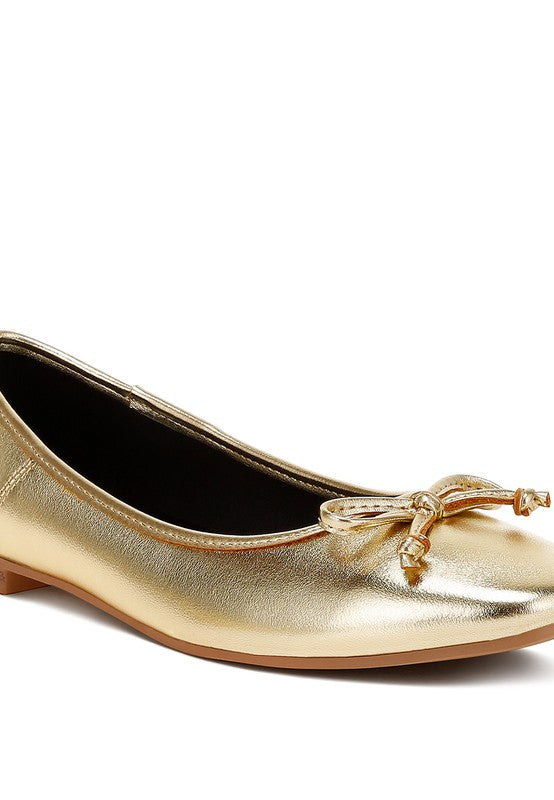 Bow Detail Metallic Ballerinas