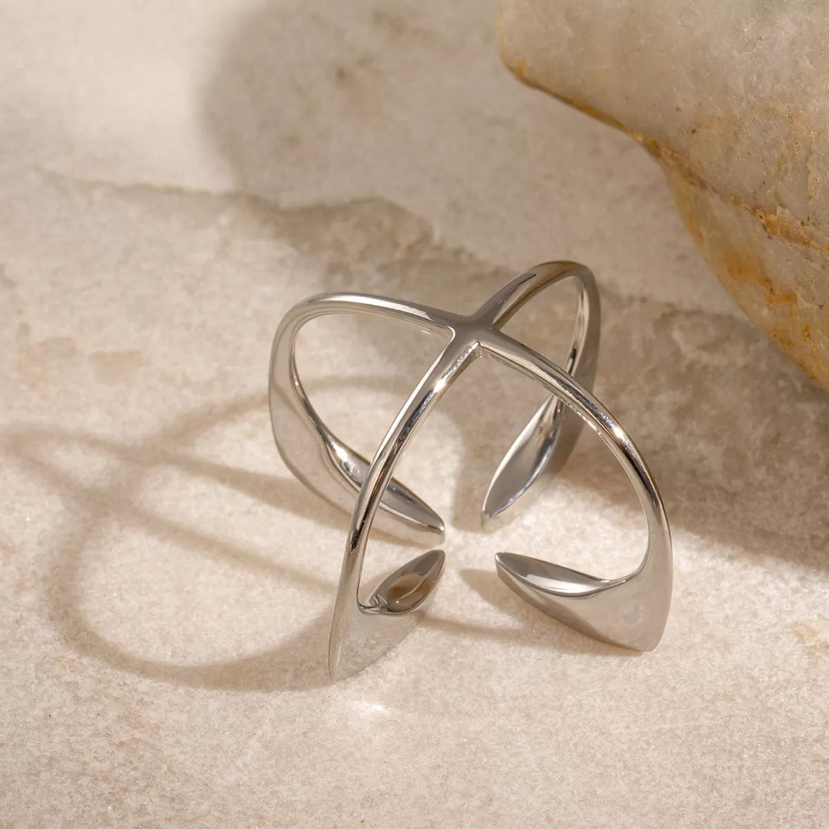 Stainless Steel Crisscross Open Ring - alternate ring view